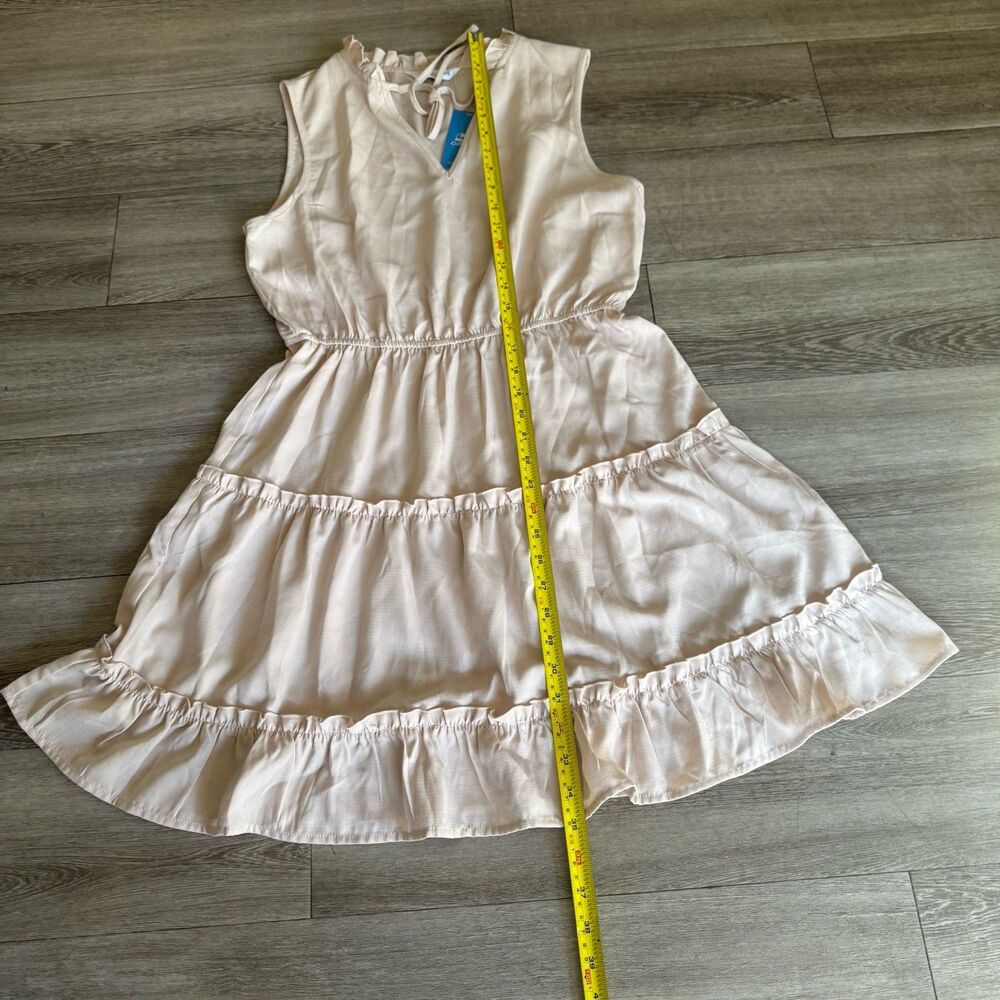 Cupshe NWT Refined Ruffle Beige Mini Dress Sz M Western Mediterranean Vacation - Picture 8 of 16